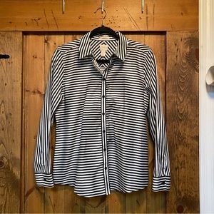 Chico’s no-iron button down dress shirt black/white stripe EUC Size S (0)